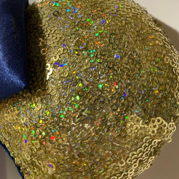 Disney Minnie Ear Headband 50th Anniversary Gold Sequin With EARidescent Blue - Picture 9 of 12